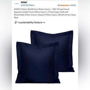 Navy Deep Blue Euro Pillow Covers - Set of 2.  New never used but opened